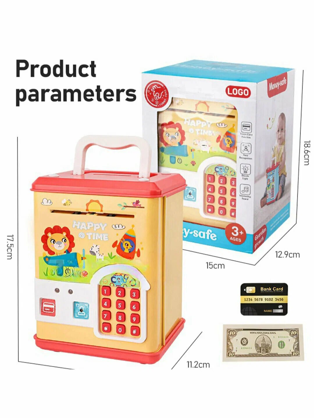 Сейф копилка для денег, детский, с кодовым замком, картой и музыкой, подарок для детей