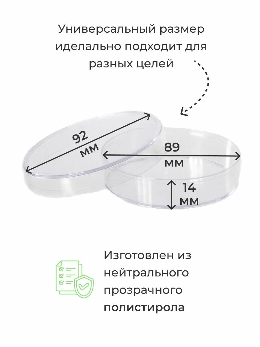 Чашка Петри пластиковая с крышкой 1 секция D-90 мм, 5 шт Благодатное земледелие — фото 1
