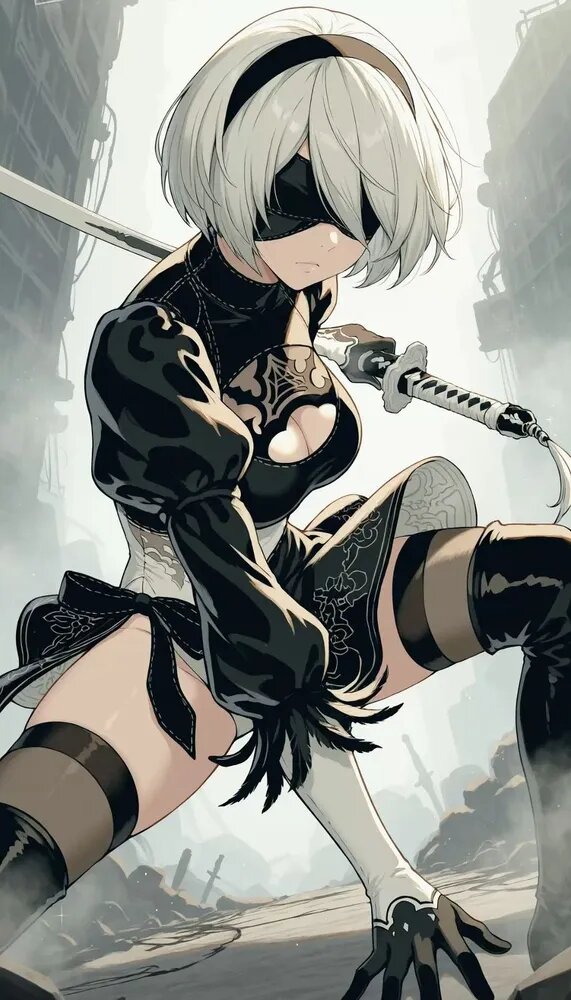 Алмазная Мозаика "Nier: Automata Игра 2B" 40x60 См Алмазная Вышивка / Картина Стразами Подарков / Украшения