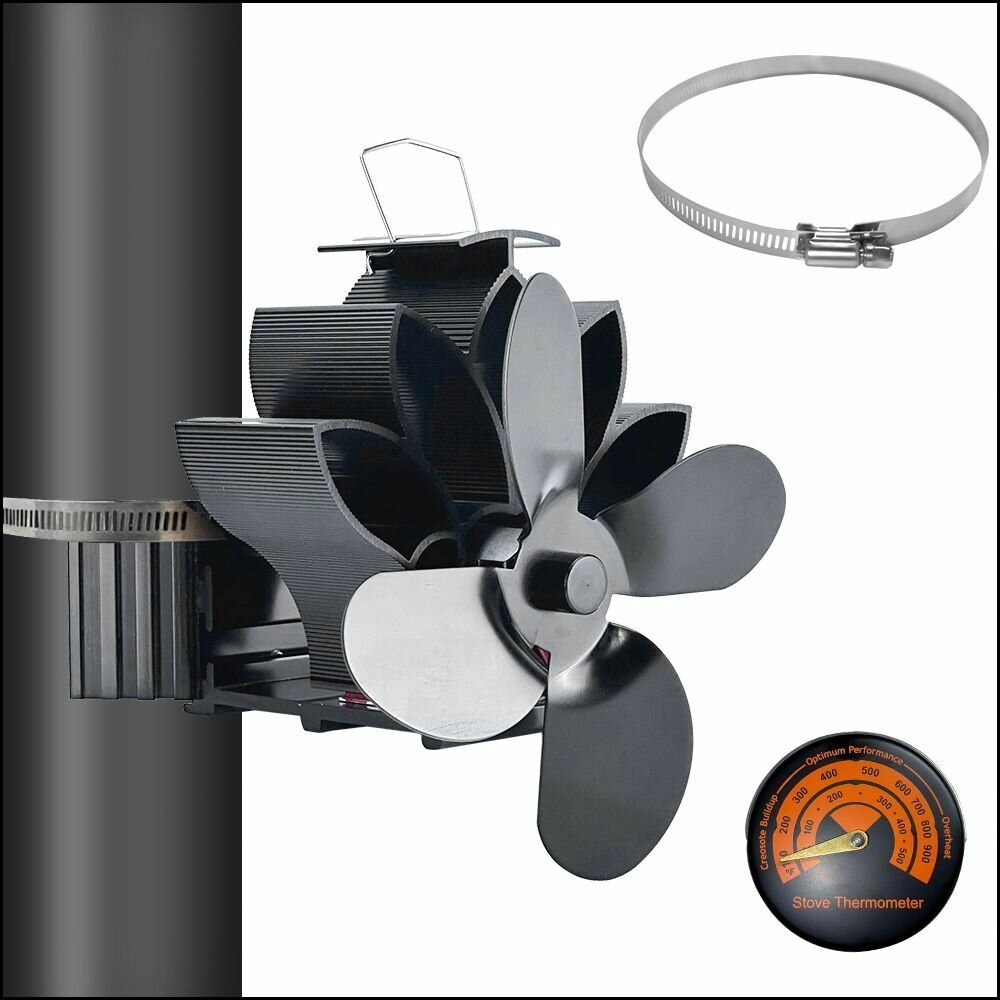 Бесшумный эксклюзивный вентилятор для дымохода в форме лотоса с термометром, функционирующий от тепла