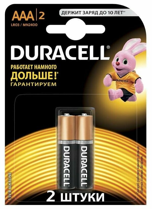 Батарейка "мизинчиковая" Duracell Basic Lr03-2 AAA блистер 2шт в комплекте — фото 1