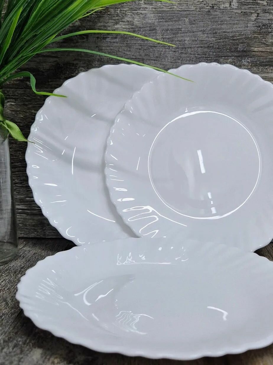 Тарелки Фокус, стеклокерамика, круглые, белые, 19см, набор 3шт — фото 1