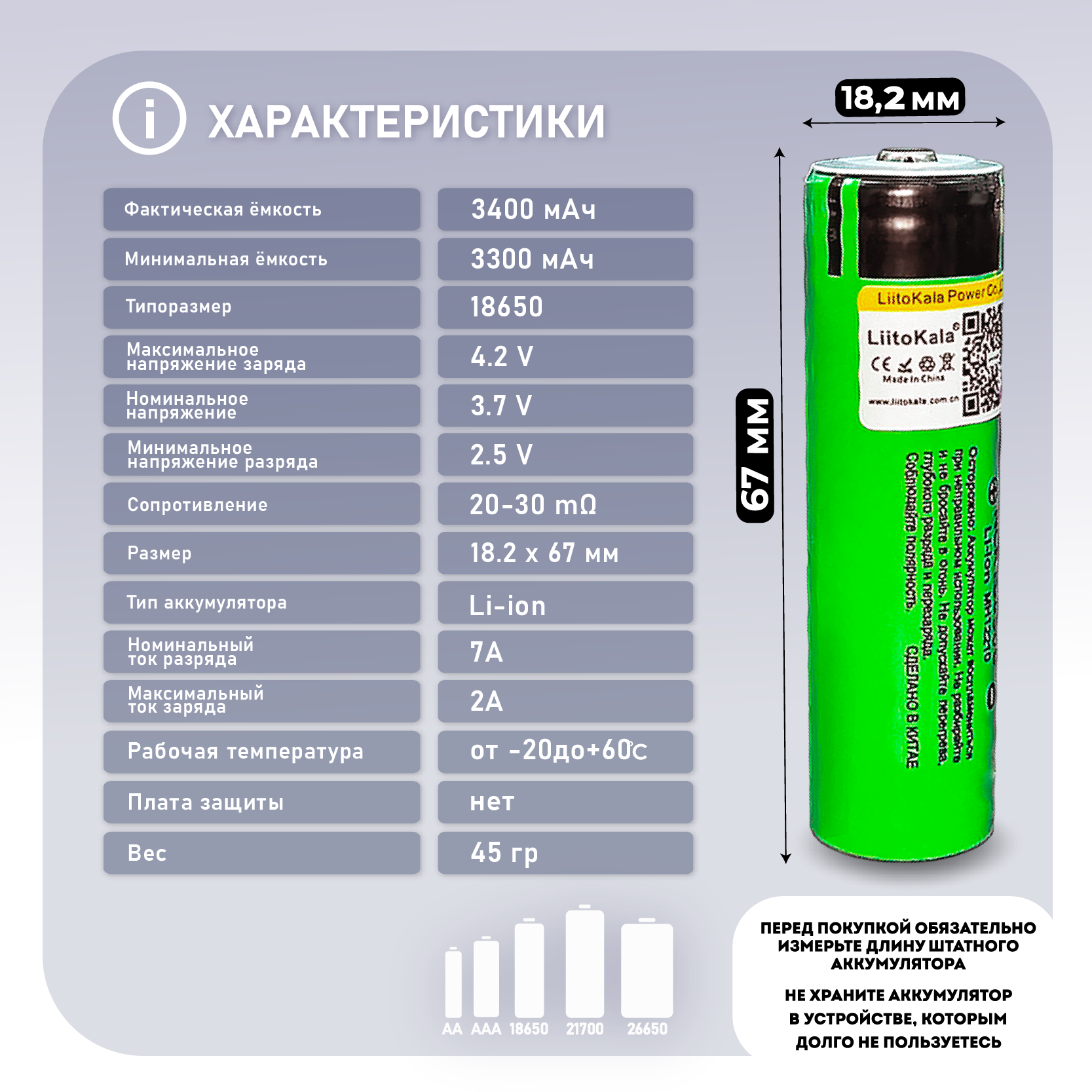 Аккумулятор Li-Ion 3400mAh 3.7 В LiitoKala NCR18650B выпуклый на плюсе, в упаковке: 2 шт. — фото 1