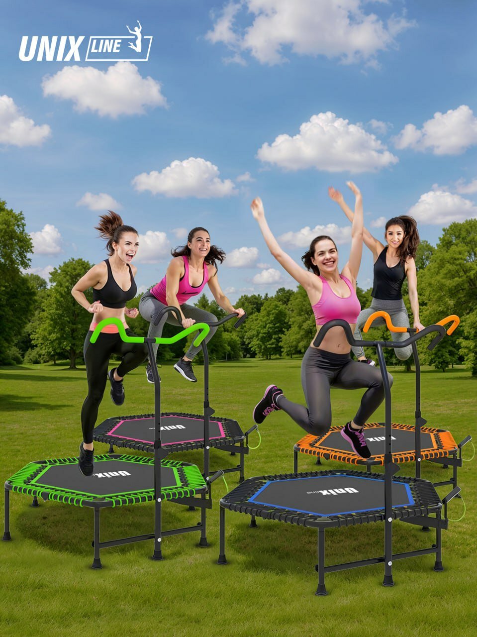 Батут спортивный для фитнеса и джампинга с ручкой UNIX Line FITNESS PRO Pink, диаметр 125 см, счетчик прыжков — фото 1
