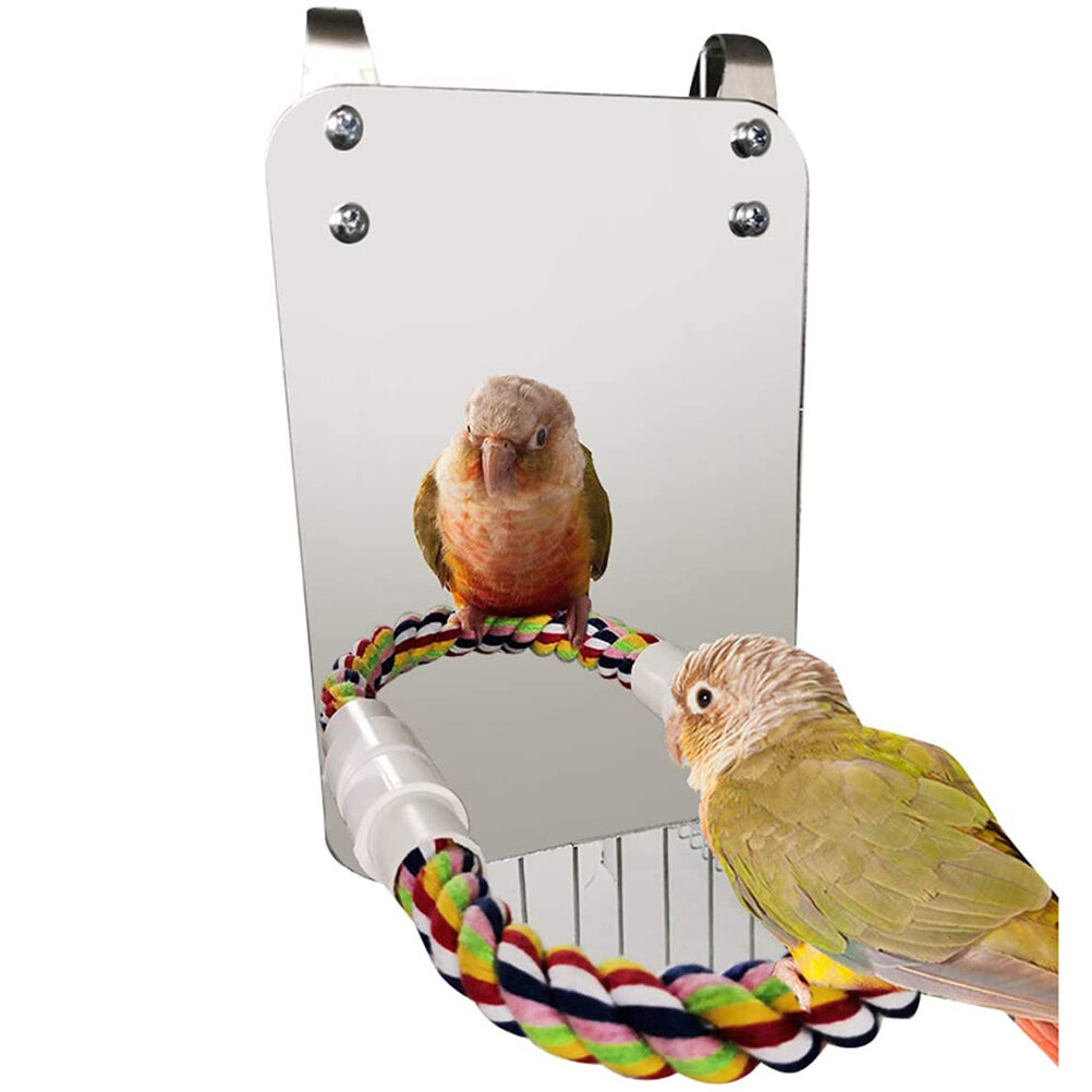 Зеркало для попугаев с веревочным perch и игрушкой для клюва игрушка для клеток с зеркалом и когтями для птиц