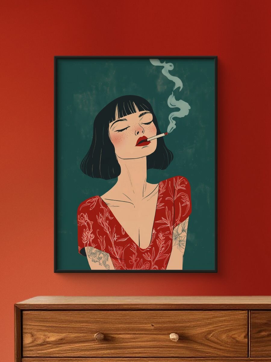 Постер Девушка в красном 30х40 см интерьерная картина на бумаге без рамы