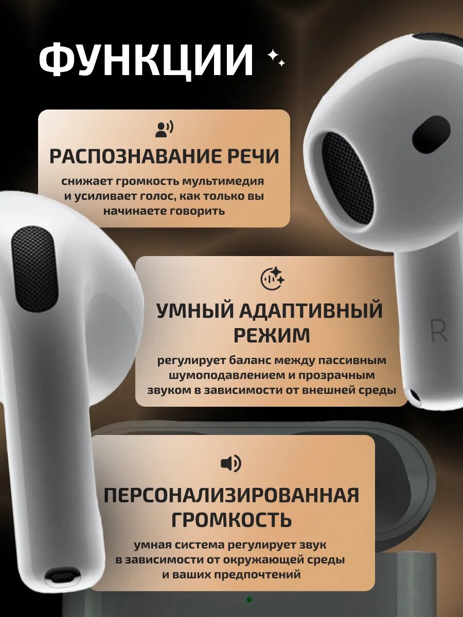 Наушники Apple AirPods 4 Premium (ЧЕХОЛ в подарок) - активное шумоподавление, персонализированное пространство ! — фото 1