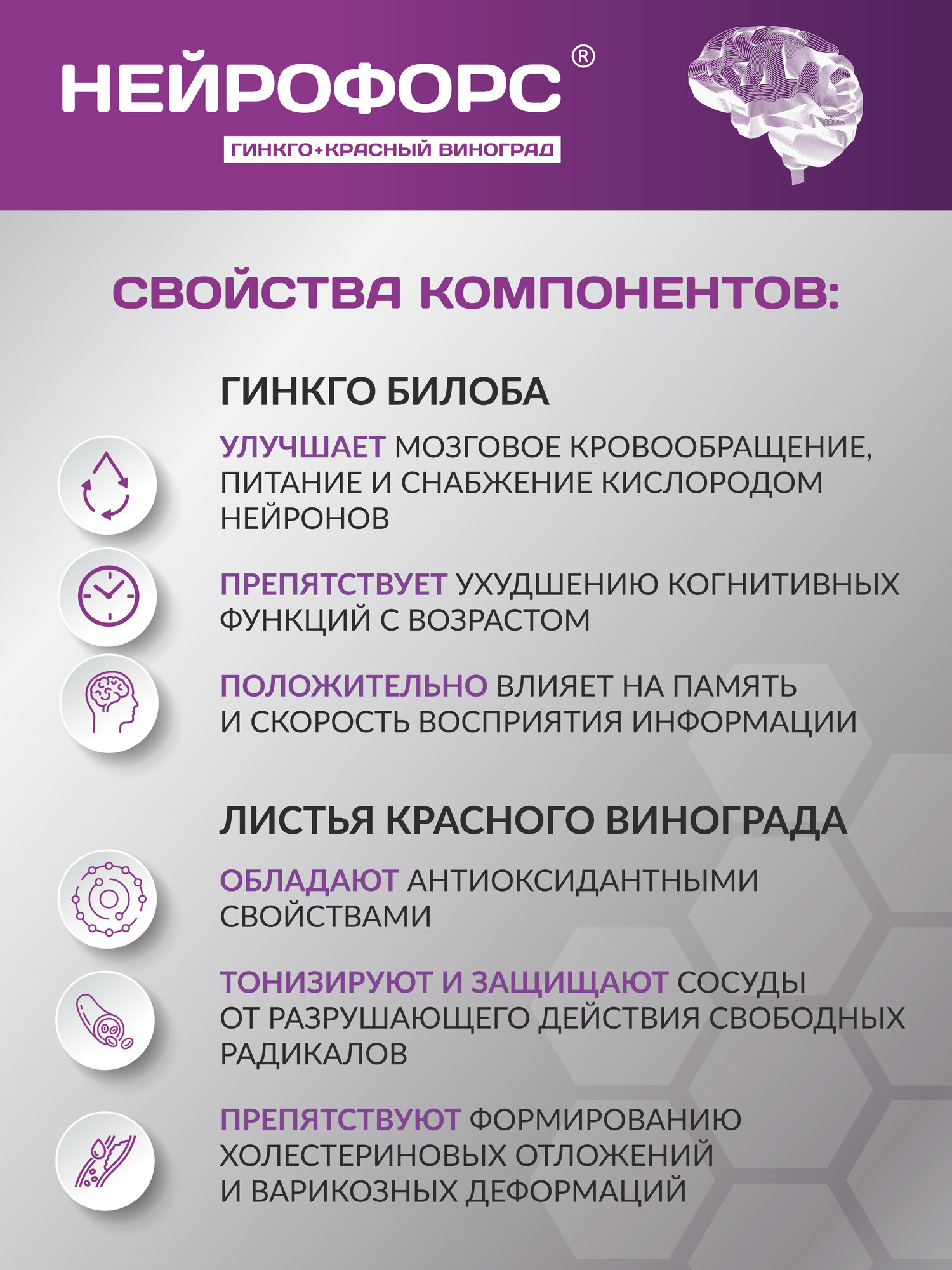Картинки PLANTCOMPLEX нейрофорс Гинкго билоба + Красный виноград. Для улучшения состояния сосудов и работы мозга, памяти. Антиоксиданты. Ноотроп. 30 капс. ВТФ.