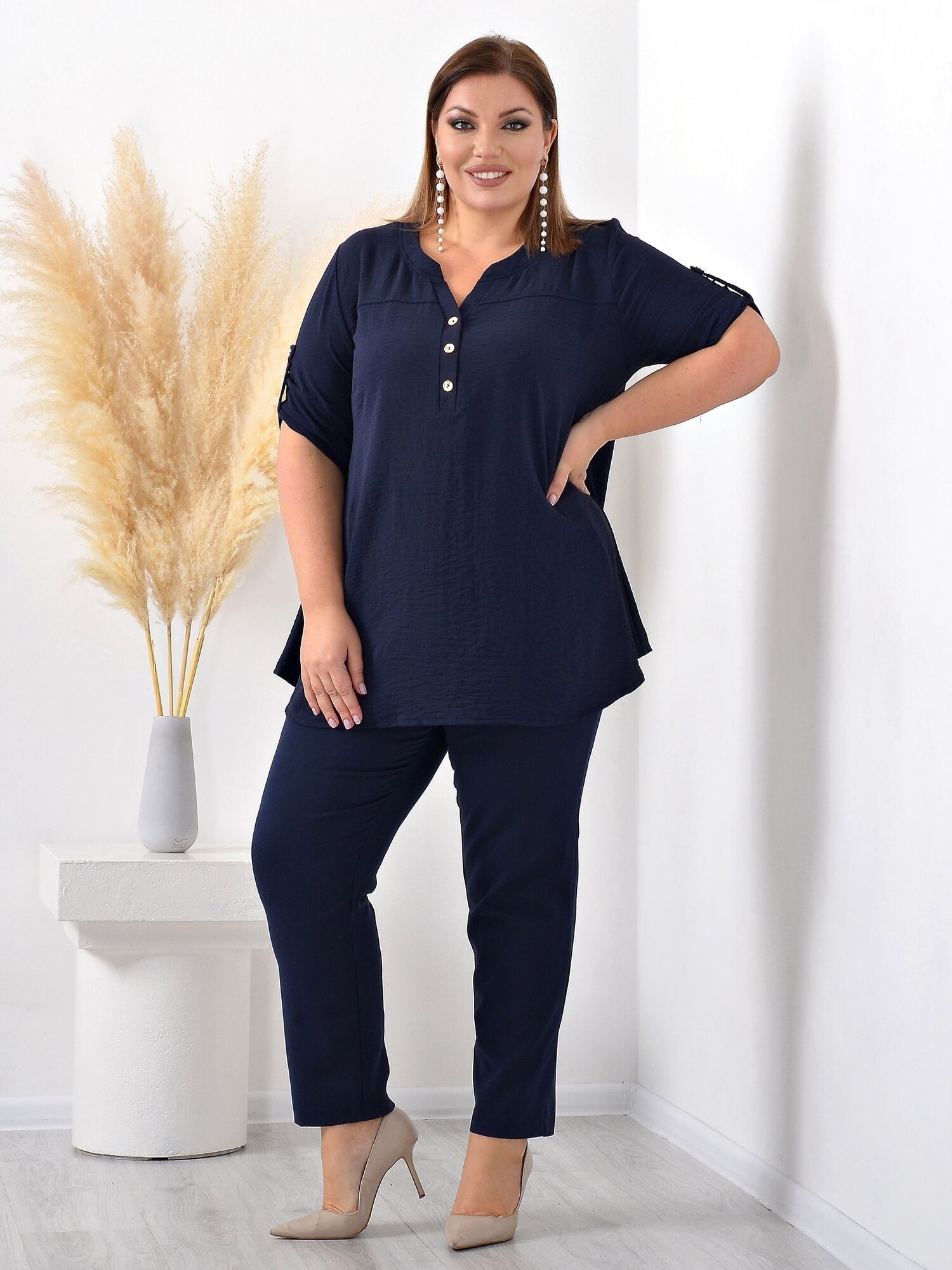 Блуза Kingmarin Classic, размер 62, темно-синий — фото 1