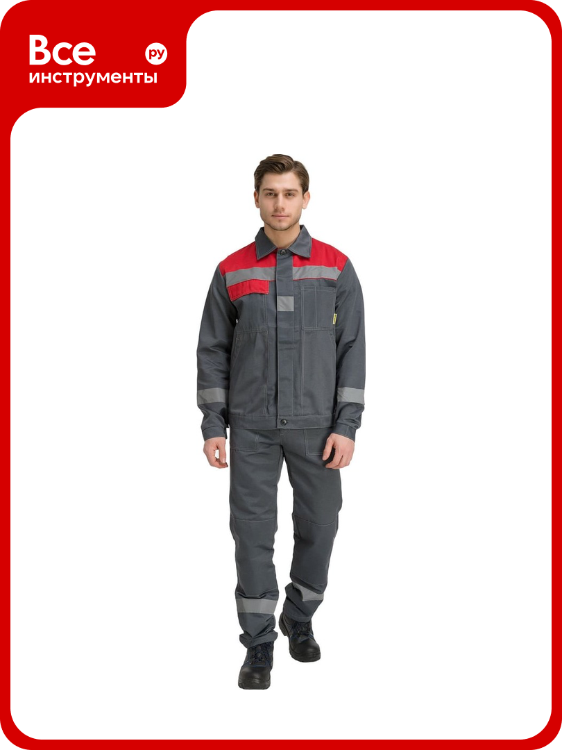 Костюм рабочий с полукомбинезоном Pentalab темно-серый/красный спецодежда КОС812-3_44-46/170-176