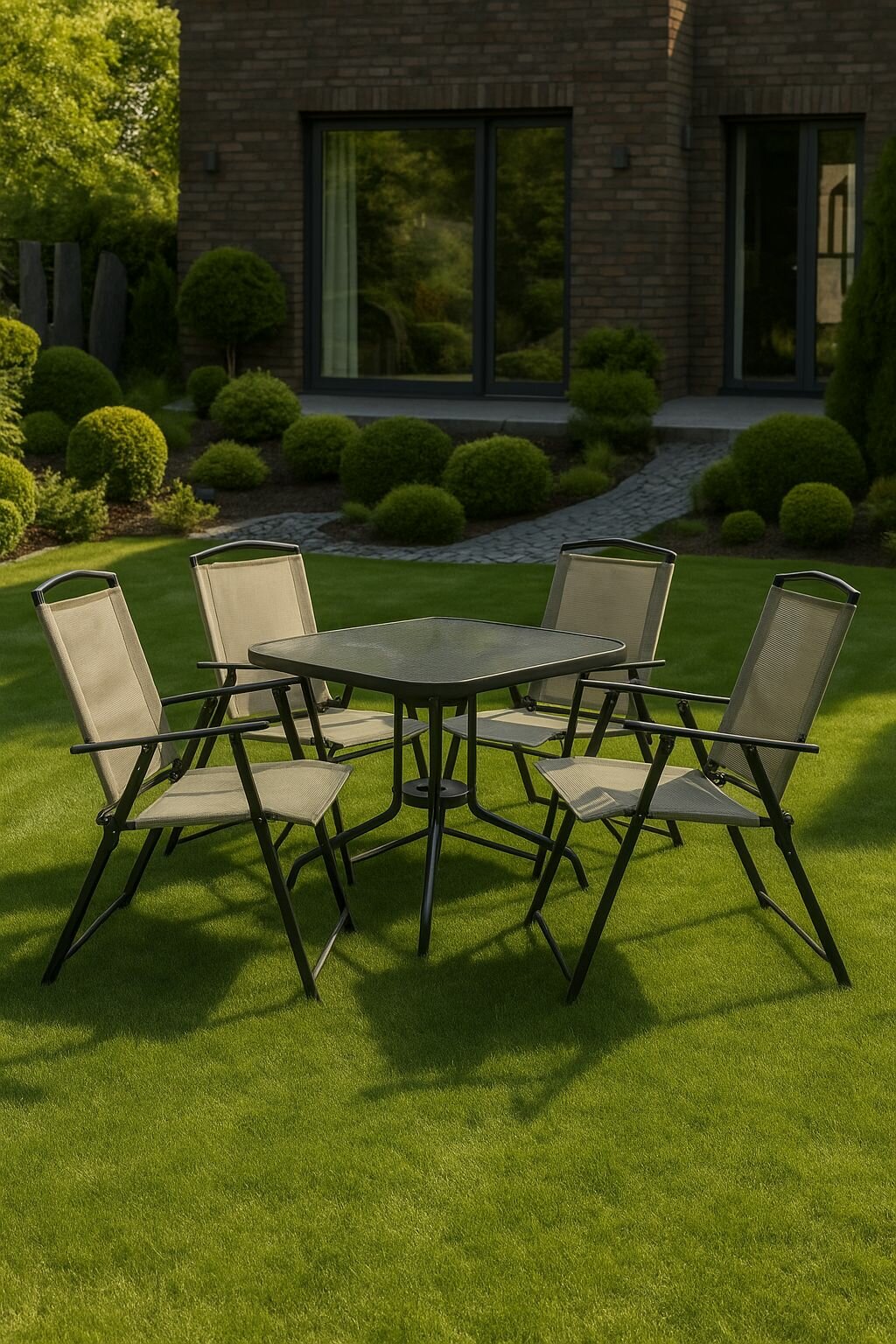 Комплект садовой мебели Full Comfort - RIO (квадратный стол + 4 складных стула) на металлическом каркасе бежевый