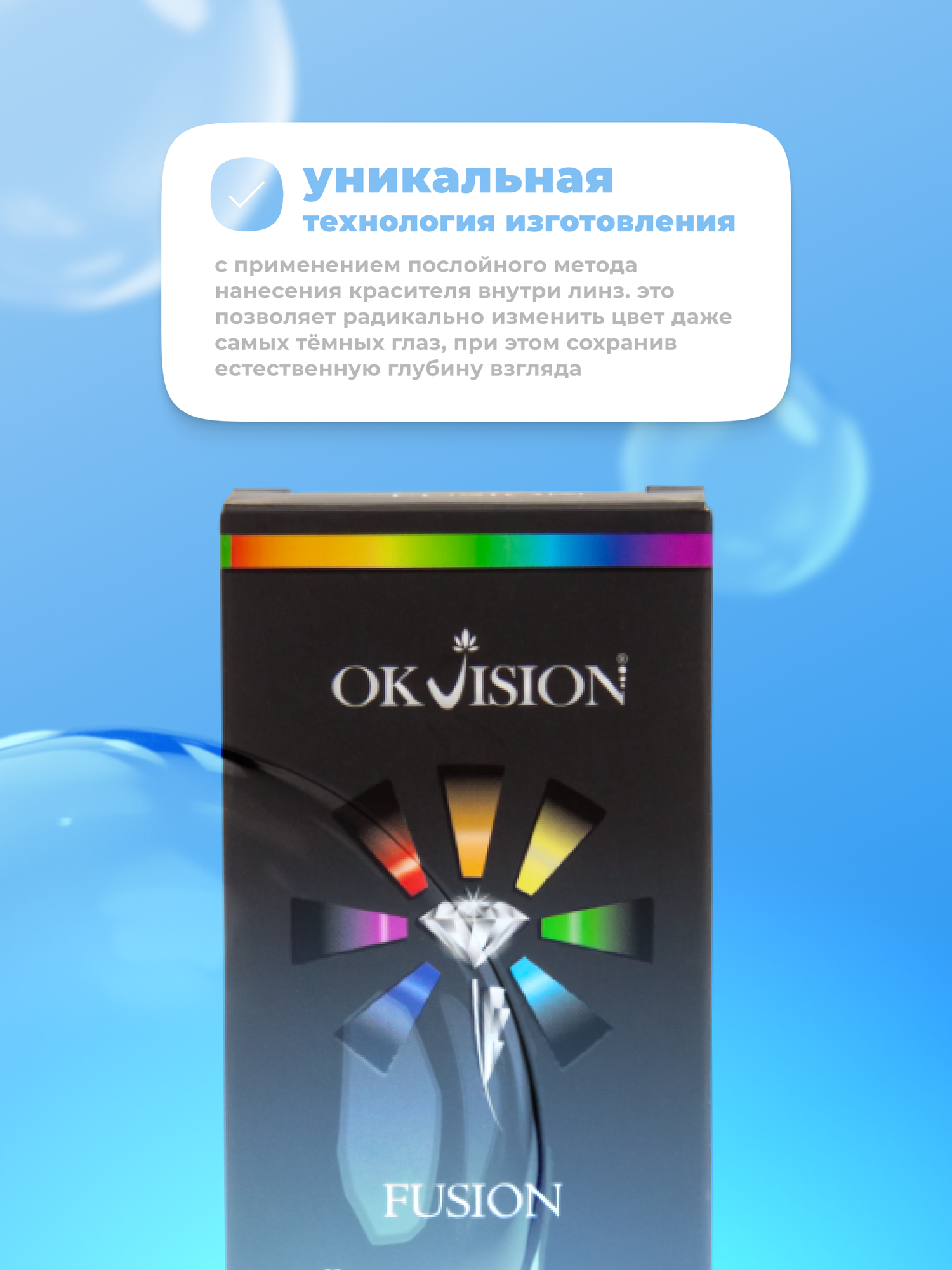 Цветные контактные линзы OKVision Fusion 3 месяца, -8.00 8.6, Brilliant Blue, 2 шт. — фото 1