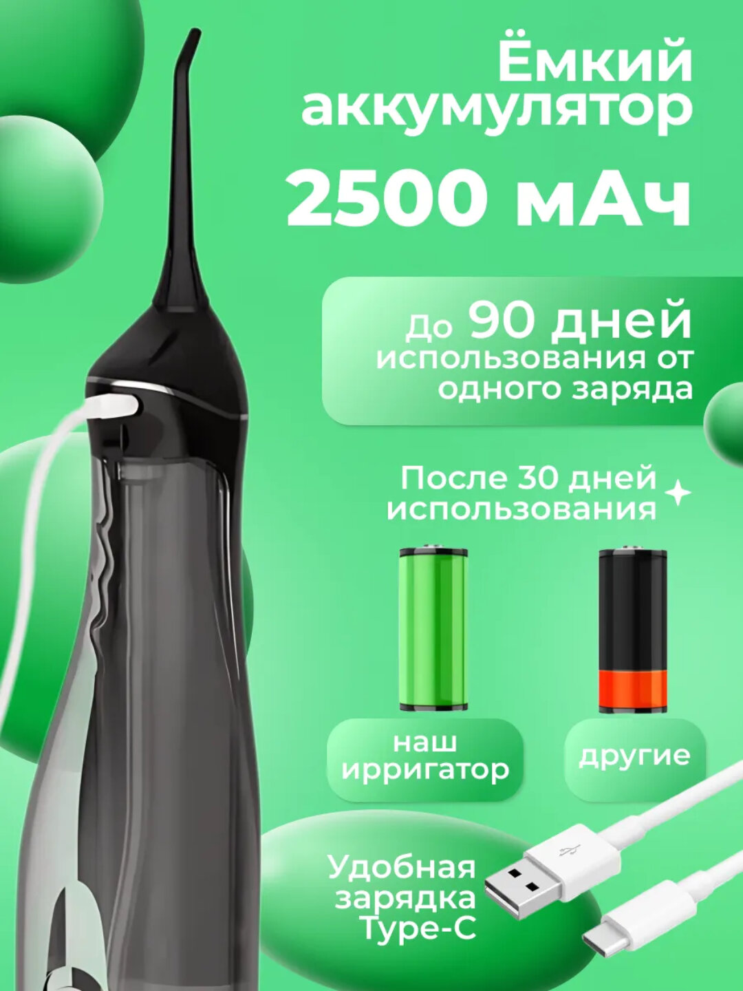 Ирригатор C102, портативный, для полости рта, зубов и брекетов, 5 насадок — фото 1