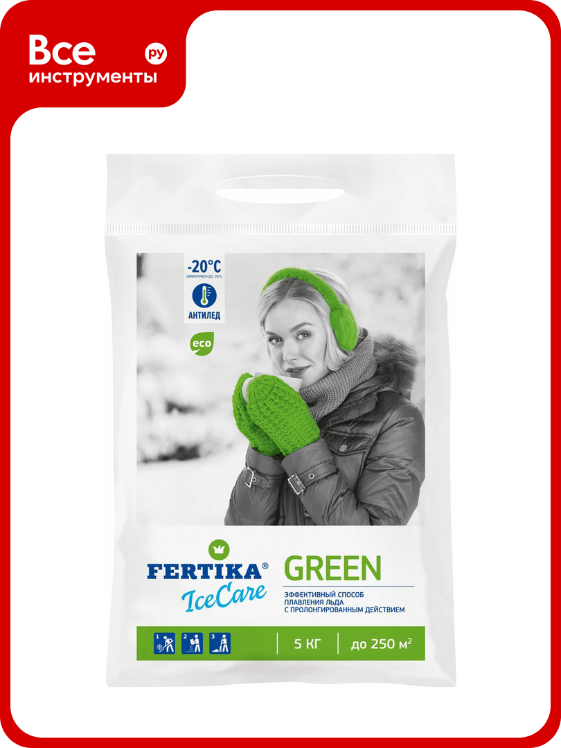 Противогололедный реагент Fertika Icecare Green 5 кг Ф03461