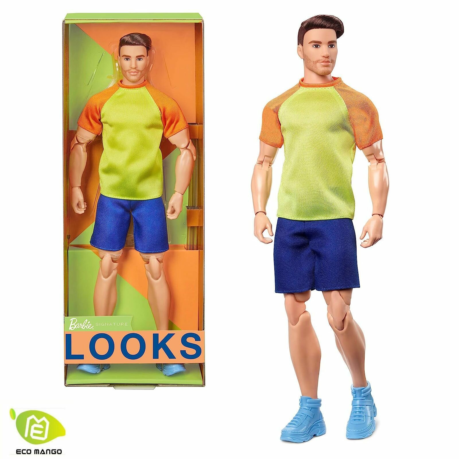 Кукла Barbie, фирменный стиль Barbie Looks Модель#18 2023, HJW85 Кен в желтой рубашке