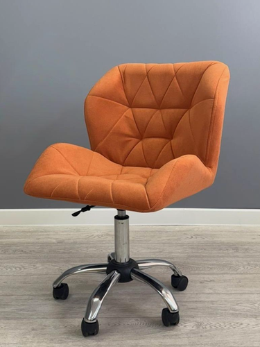 Изображение товара Стул для мастера со спинкой, Ракушка, большой, FitBest, велюр, хром, колеса, оранжевый