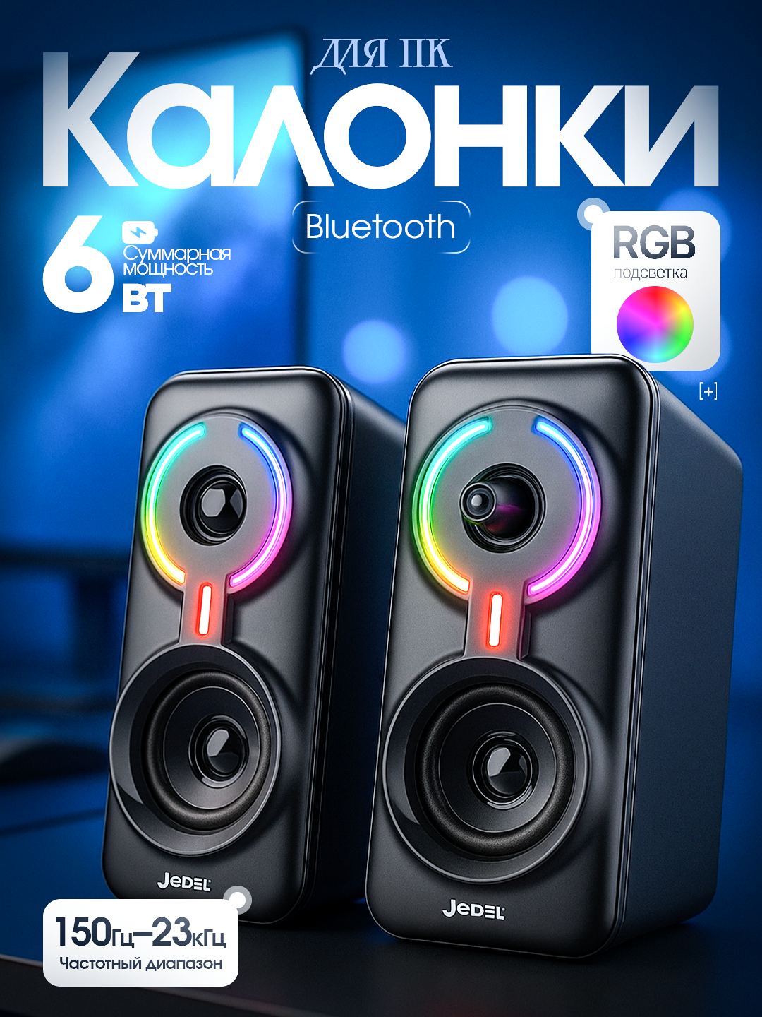Колонка для компьютера и ноутбука JEDEL S570 с Bluetooth, колонка с подсветкой RGB, для офиса и для геймеров