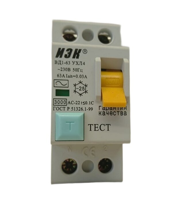 Выключатель дифференциального тока (УЗО) 2П 63А 30мА 4500A ВД1-63-УХЛ4 ИЭК