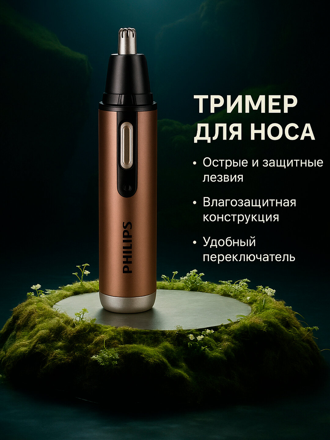Триммер для носа и ушей. Машинка для стрижки волос. Аккумуляторный, беспроводной Philips