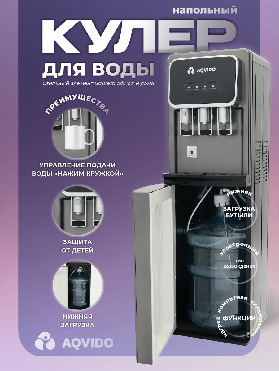 Кулер для воды напольный с нагревом и электронным охлаждением AQVIDO BSY-811 серый