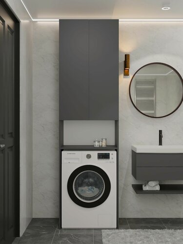 Изображение товара Шкаф-пенал влагостойкий над стиральной машиной в ванную (65х40х240см), графит pn65/240/g