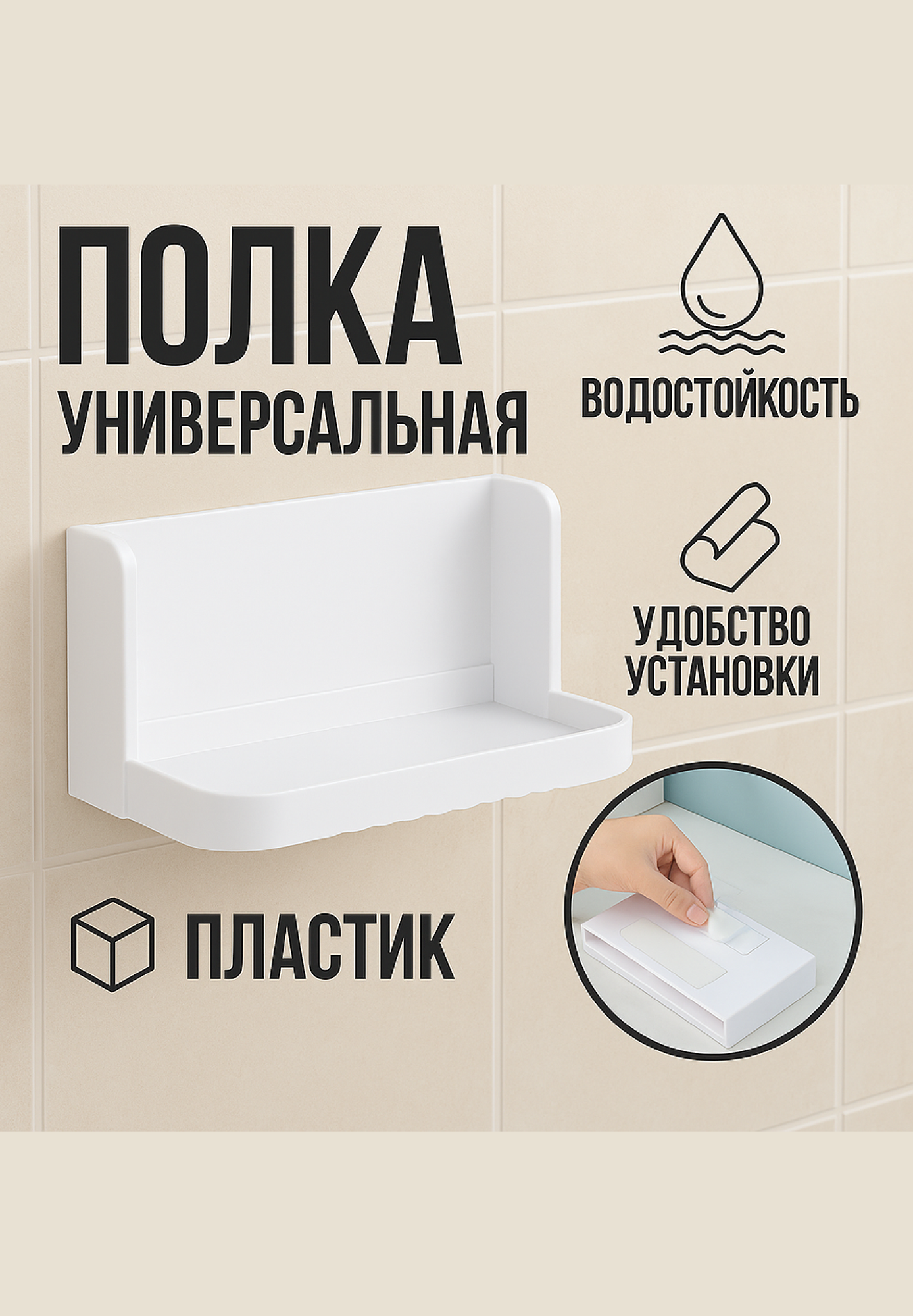 Полка настенная пластиковая белая 17*10 закрывающаяся — для кухни и ванной