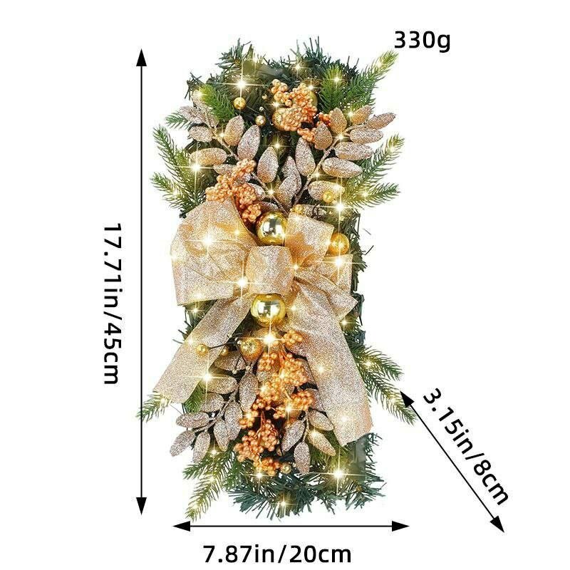 Венки хвойные, яркие, новогодние, с подсветкой, светло-желтый
