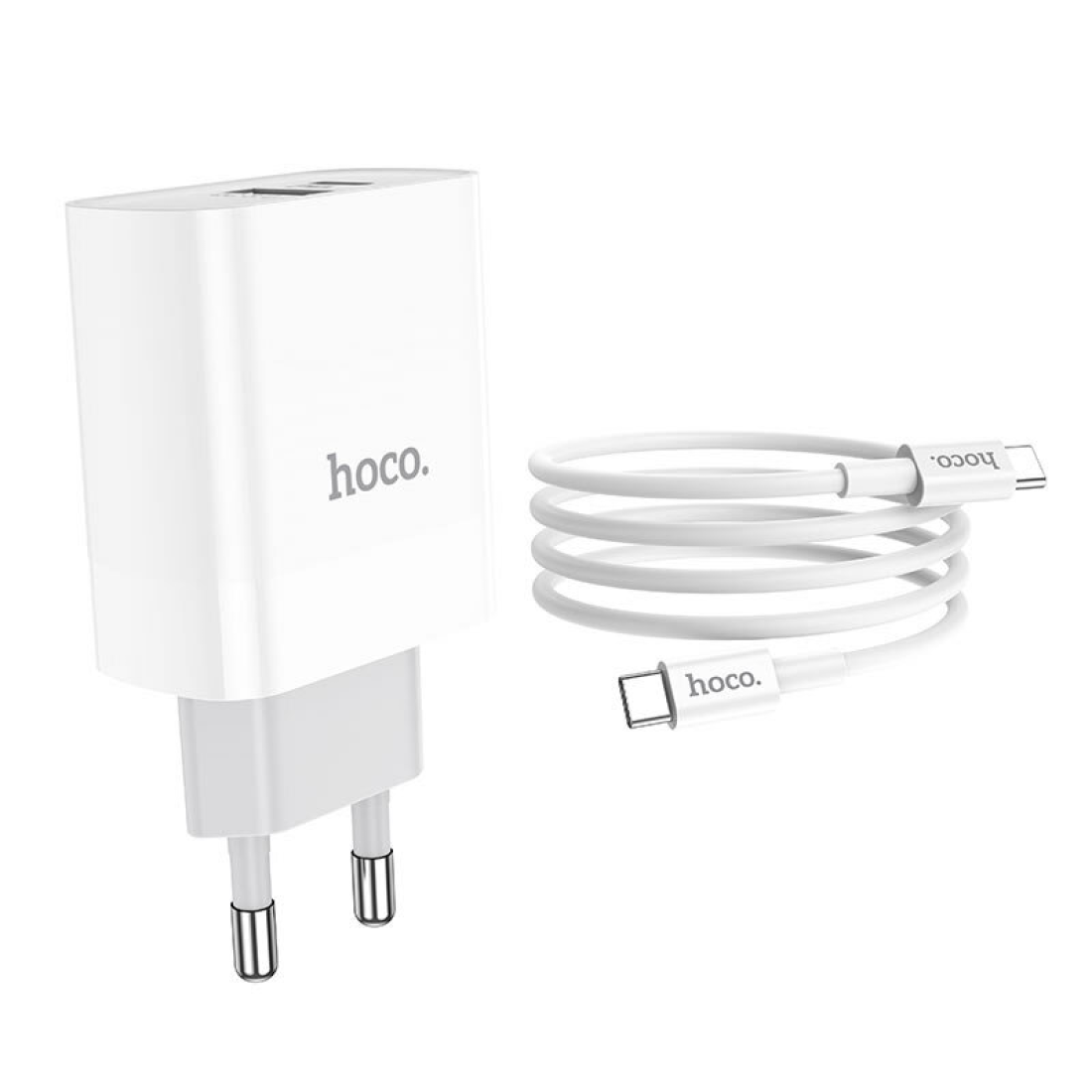 Сетевое зарядное устройство, 1 PD 20W + 1 USB 3.0 QC (C80A), HOCO, Type-C to Lightning, белый