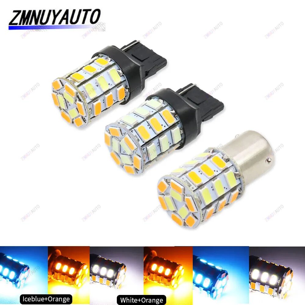1 шт. двухцветные светодиодные автомобильные фонари T20 LED 7440 W21W лампа 1156 BA15S P21W 48SMD 2835 светодиодные BAU15S PY21W автомобильные стоп-сигналы сигнальные лампы White And Orange 7440 W21W WY21W T20