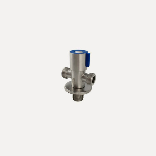 Изображение товара Кран угловой из нержавеющей стали 1/2"х1/2х1/2", с двойным подключением воды