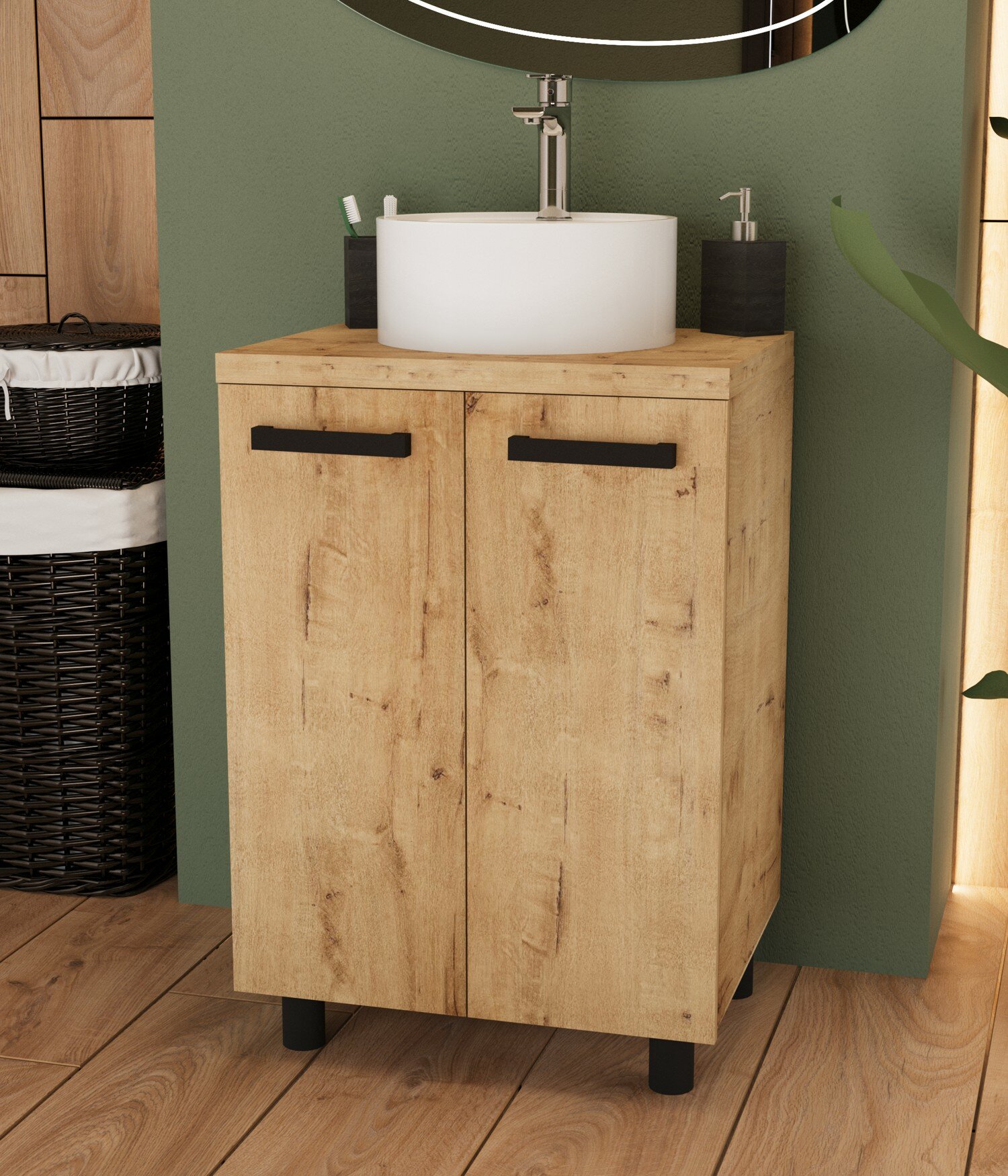 Напольная Тумба Лофт 60 стандарт (дуб бунратти) со столешницей