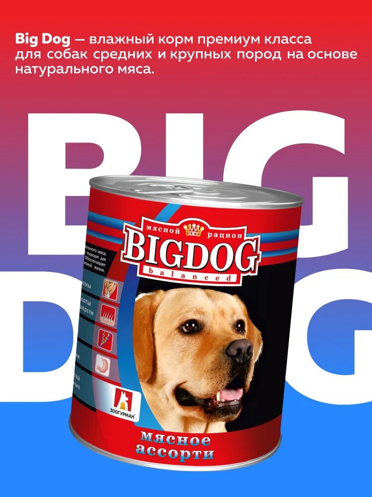 Влажный корм для собак Зоогурман "BIG DOG" Мясное ассорти ж/б 850гр — фото 1