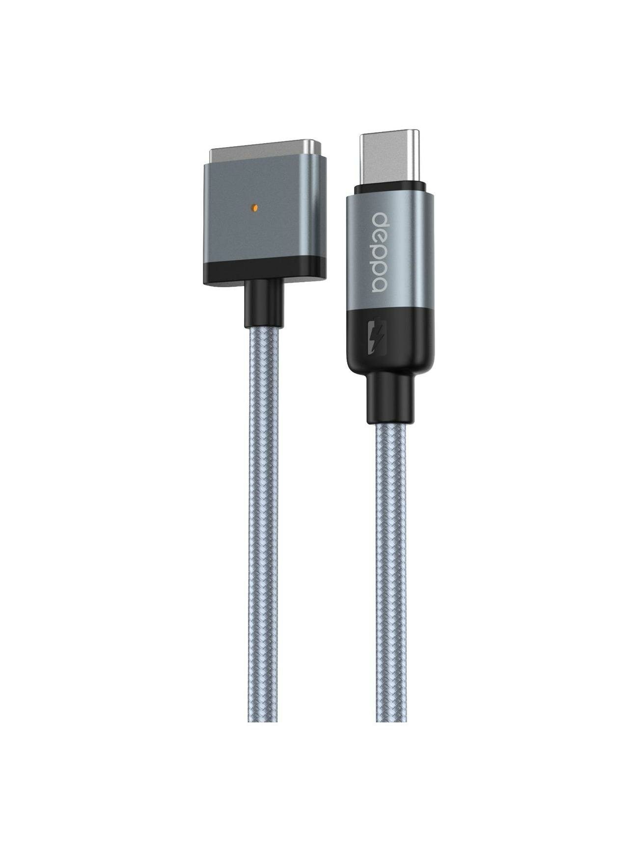Зарядный кабель Deppa USB-C - Magsafe 2, 60W, 2м, магнитный, нейлон, серый, (72562) — фото 1