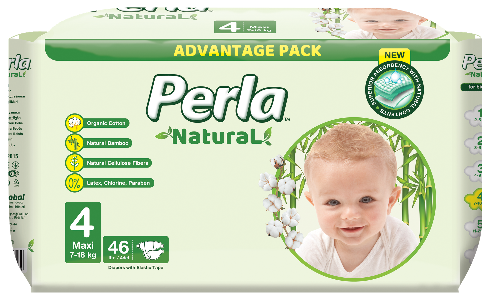 Подгузники для новорожденных Perla Natural, размер 4 Maxi 46шт./уп, белые