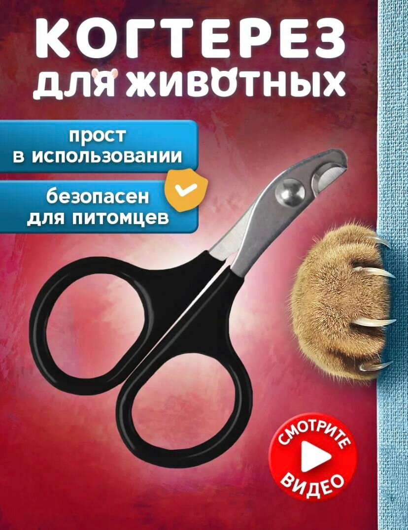 Когтерезка, для кошек, собак и других животных, металл, пластик, черно-белая