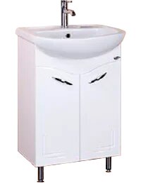 Тумба под раковину без столешницы Onika Лада 60.11 напольная, белая, глянцевая, из МДФ, тумба для ванной, с дверками