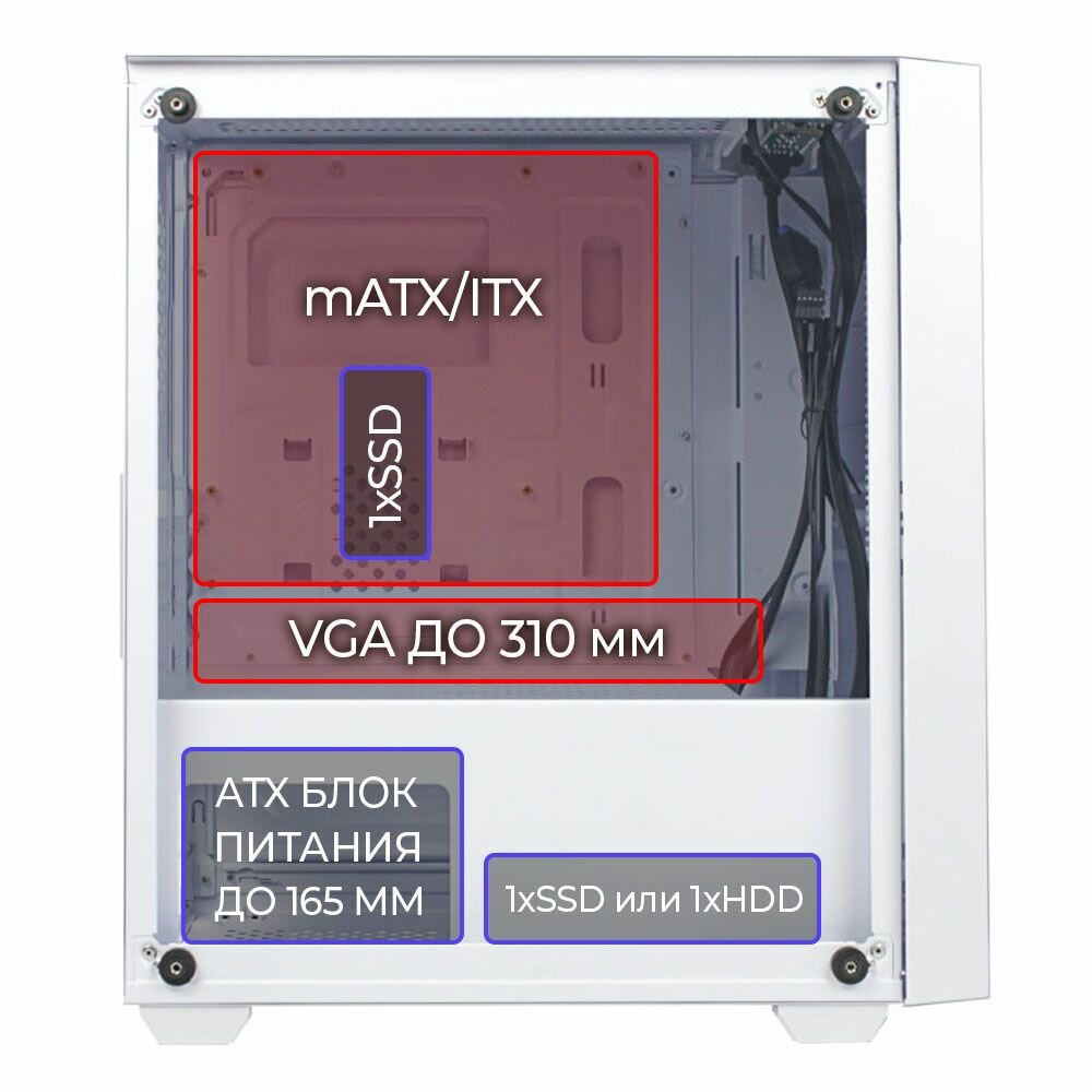Корпус Ginzzu CL520 mATX закаленное стекло боковая и передняя панель — фото 1