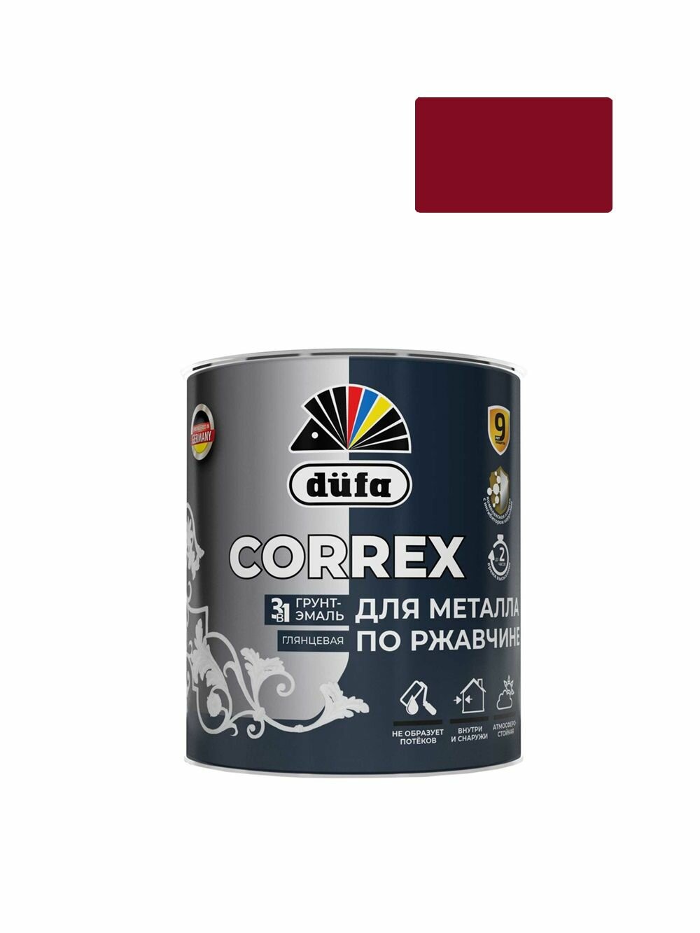 Грунт-эмаль по ржавчине гладкая Correx 3 в 1 RAL-3005 винно-красный 075 л