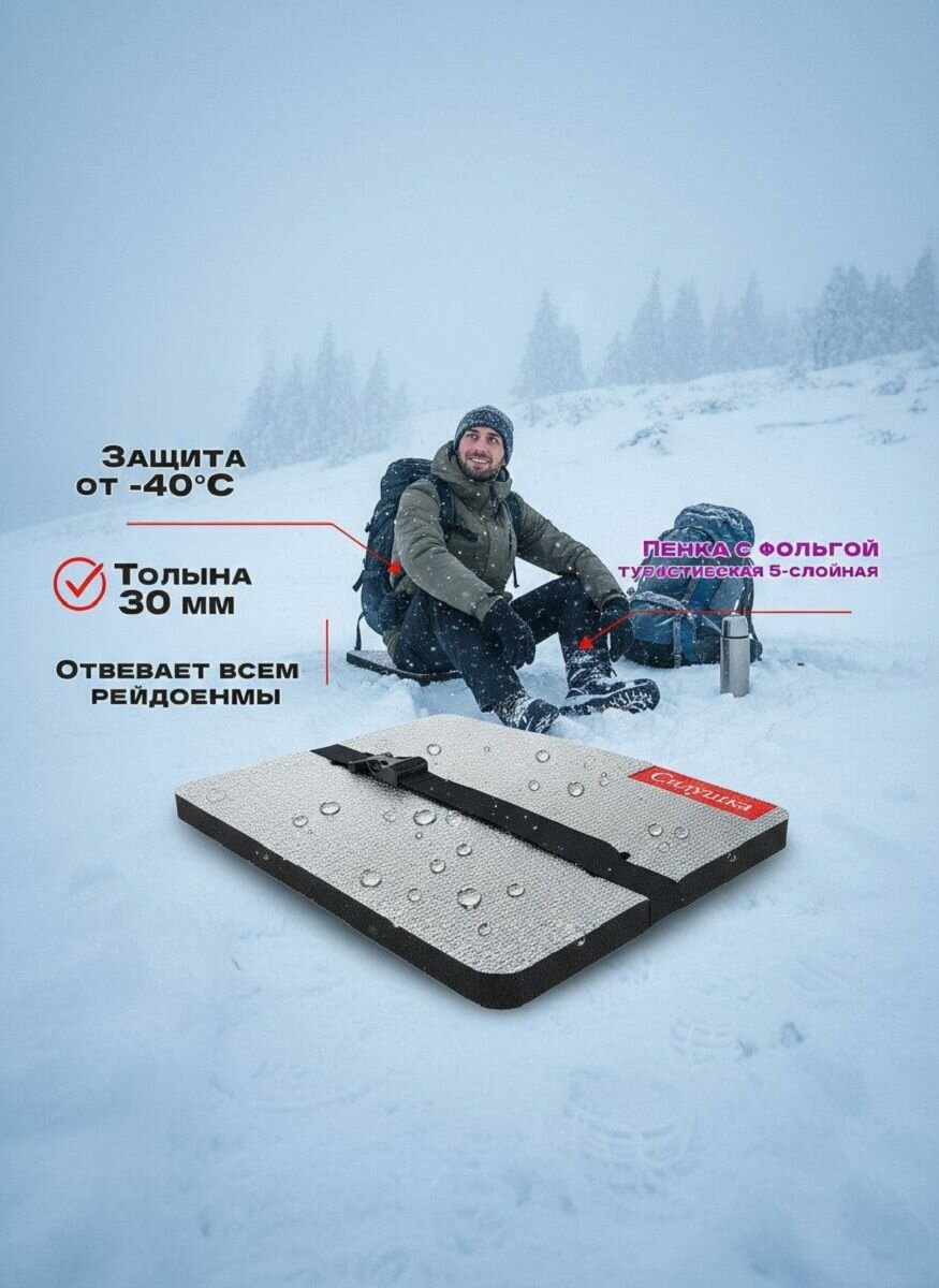 Сидушка туристическая зимняя толстая фольгированная 1 шт