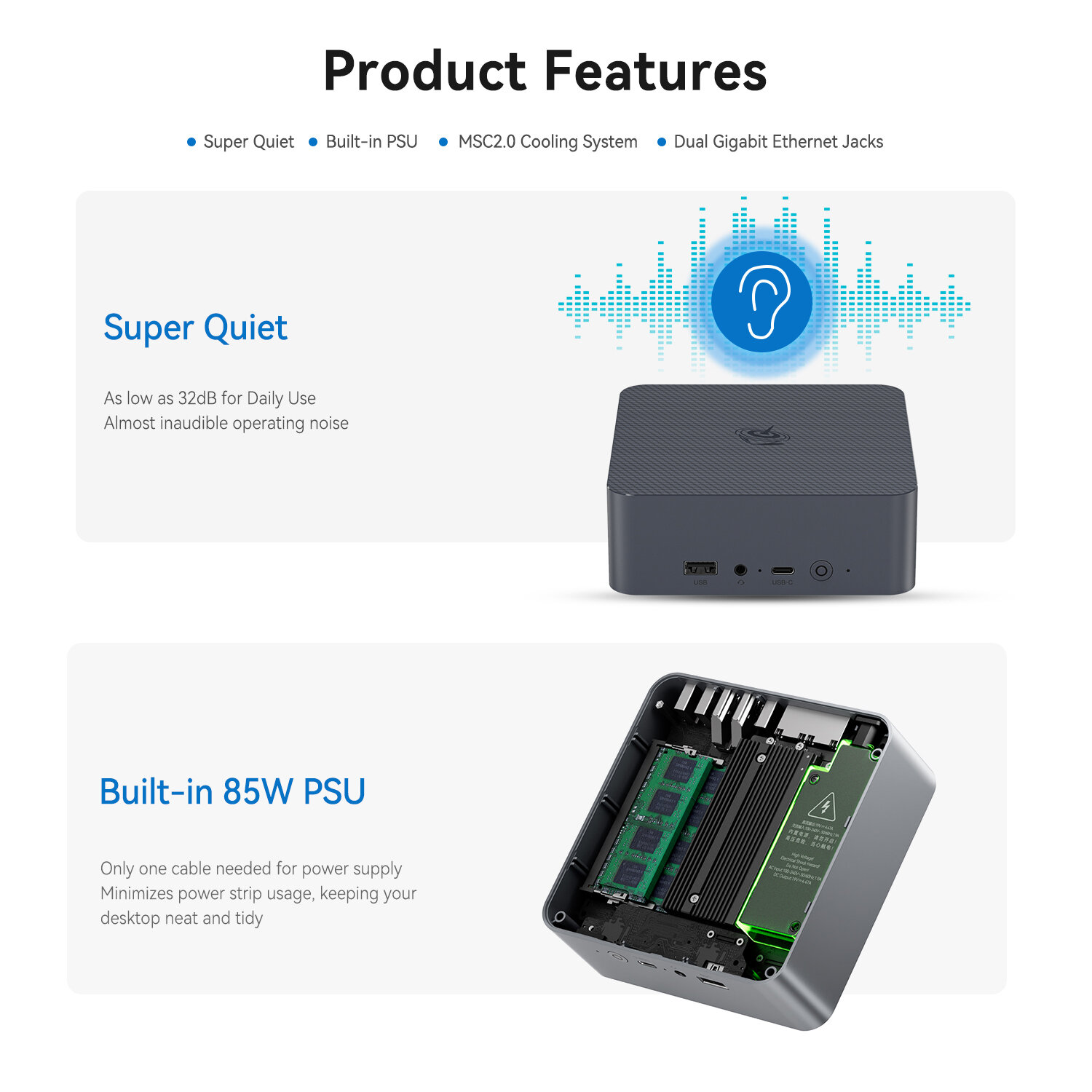 Мини ПК Beelink EQ12 (Intel 12th Gen N100 (3.4 ГГц) RAM 16 ГБ, SSD