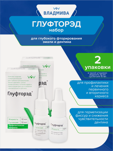 Изображение товара Набор для глубокого фторирования эмали и дентина Глуфторэд 10 мл. + 10 мл. х 2 шт.