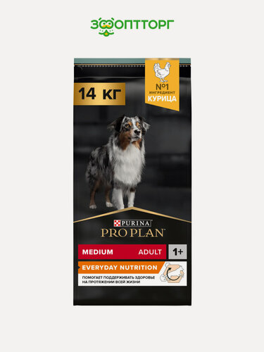 Изображение товара Сухой корм PRO PLAN EVERYDAY NUTRITION для взрослых собак средних пород Курица, 14 кг.