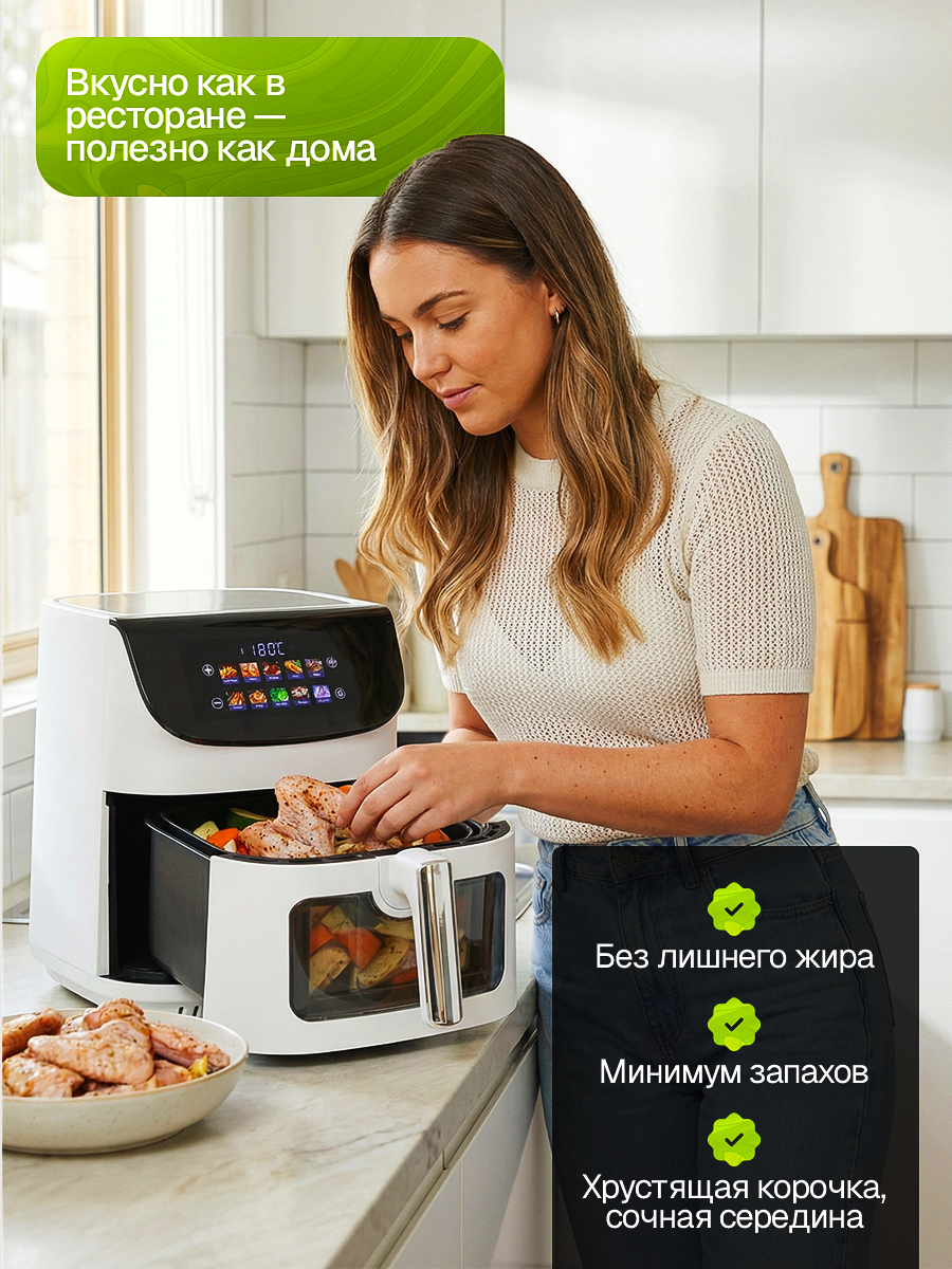 Аэрогриль Eltronic 9 л, 2200 Вт, 10 программ, мощность 2200белый (777-01) — фото 1