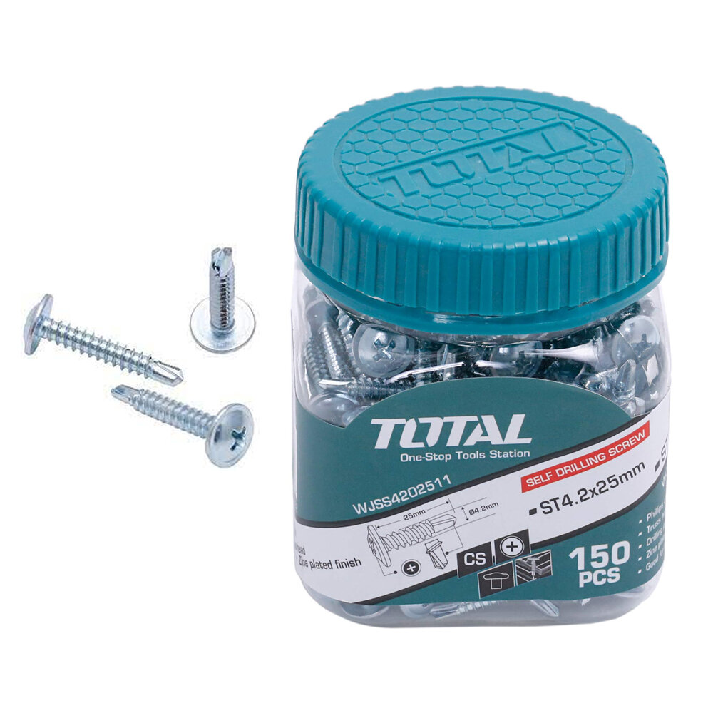 Винты самосверлящие TOTAL WJSS4202511, сталь, оцинкованные, 150 штук