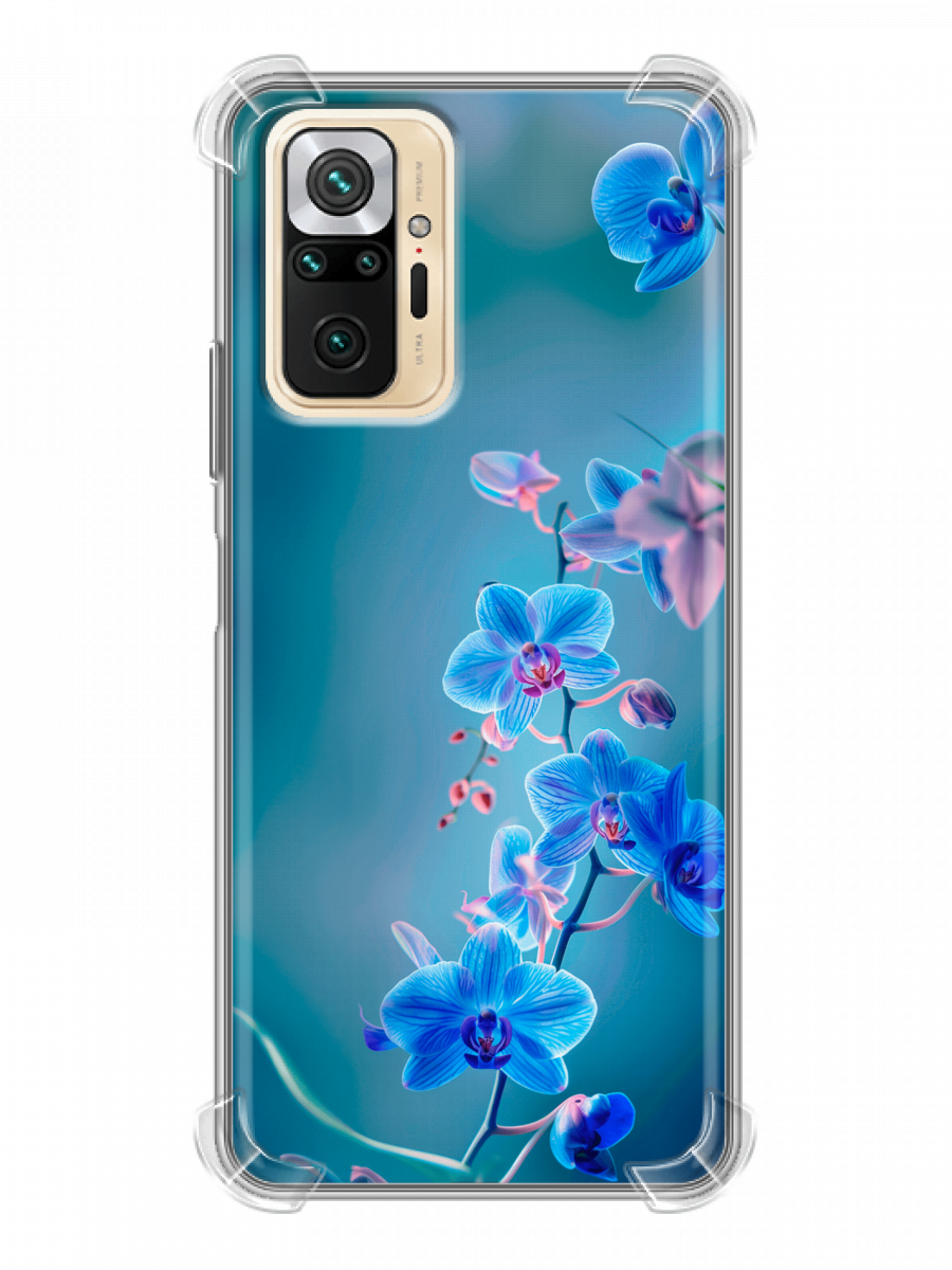 Чехол для Xiaomi RedMi Note 10 Pro с принтом Голубые цветы (Сяоми Редми Ноут 10 Про)