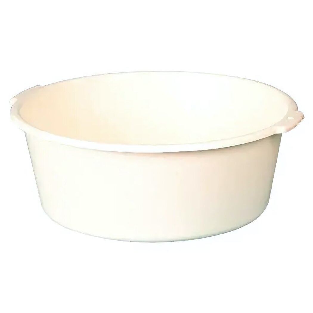 Таз круглый с ручками 20л пластик цвет слоновая кость удобный и прочный