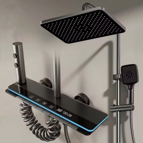 Изображение товара Душевая система и душевая стойка с тропическим душем с подсветкой и индикатором температуры смеситель