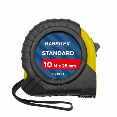 Рулетка измерительная 10м х 25мм обрезиненный корпус с фиксатором RABBITEX Standard 671351