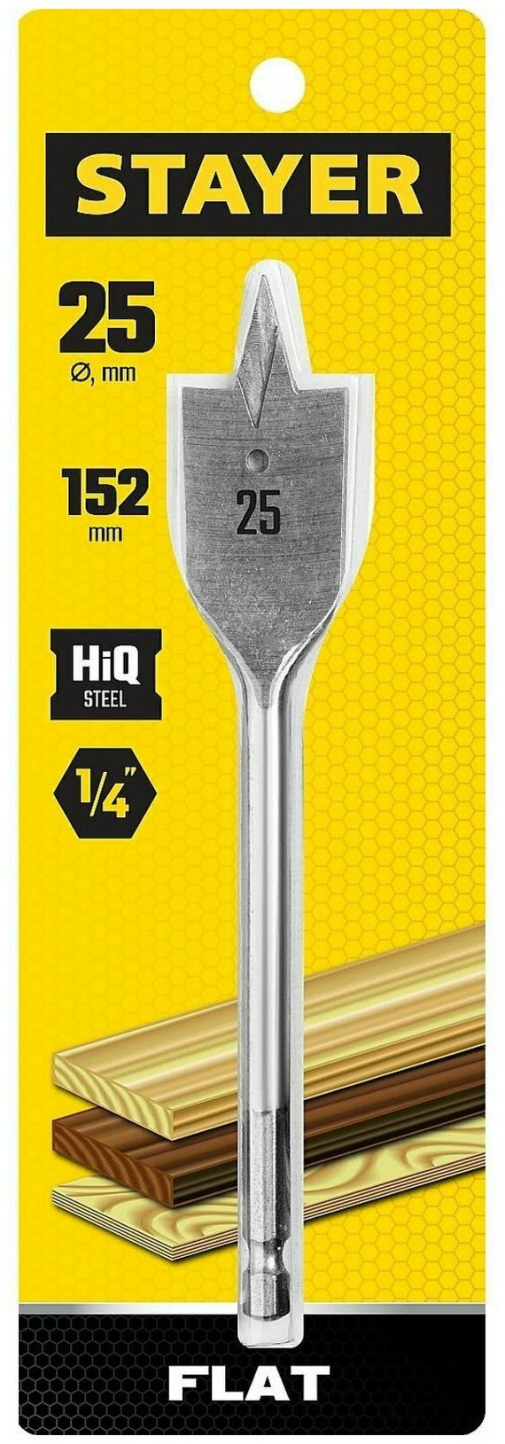 Изображение Сверло STAYER, сталь 45, шестигранный хвостовик, сухое покрытие, 25x152мм