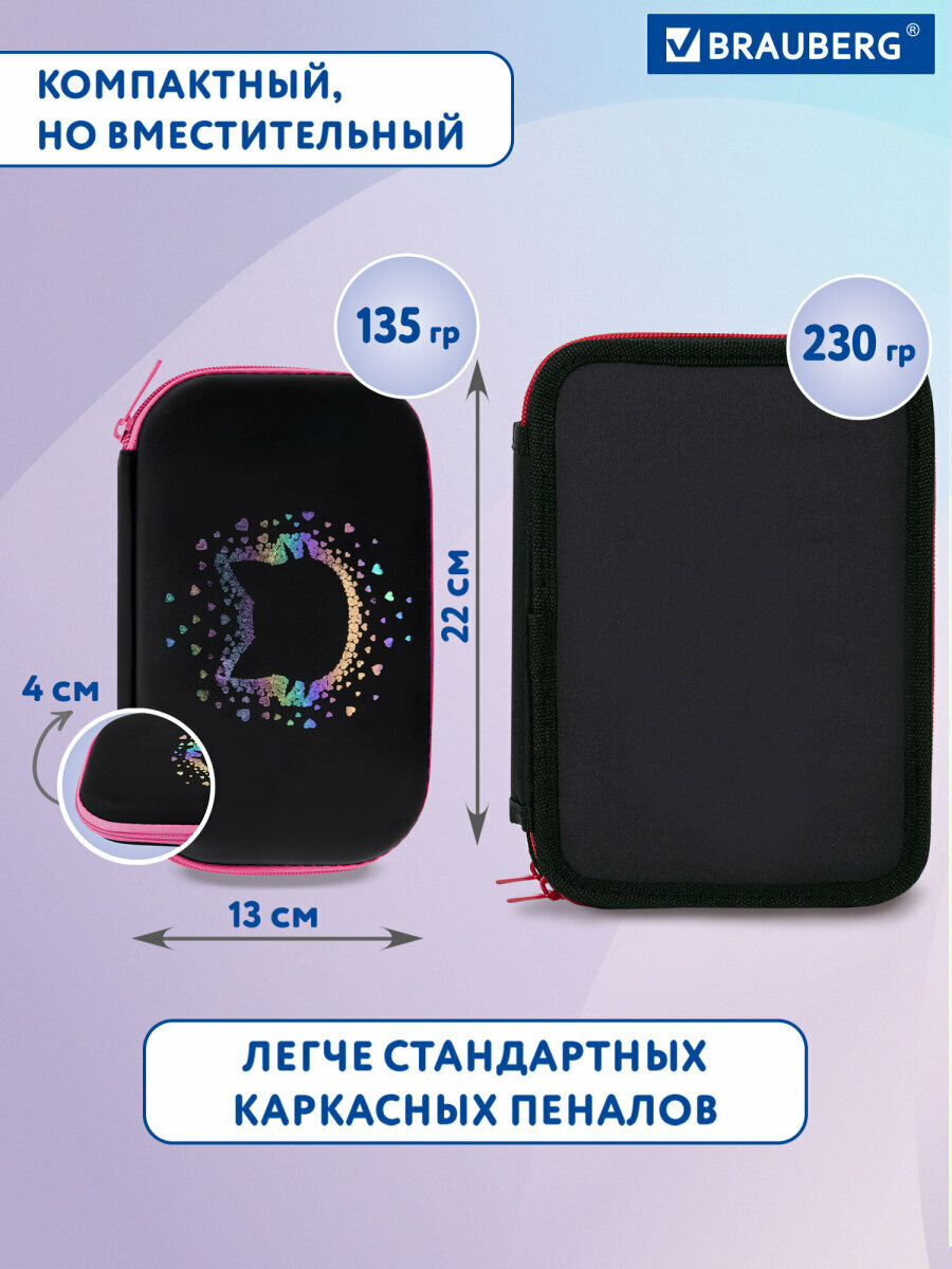 Пенал школьный для девочек для карандашей и ручек с 1 отделением, откидной планкой, Pretty face, канцелярия для школы, EVA, 22х13х4 см, Brauberg Shiny, 273516 — фото 1